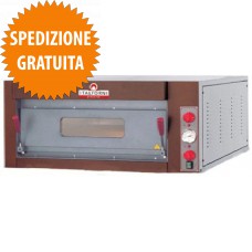 Forno Pizzeria 6 Pizze a 1 Camera Elettrico, Piano in Refrattario con Frontale Rustico